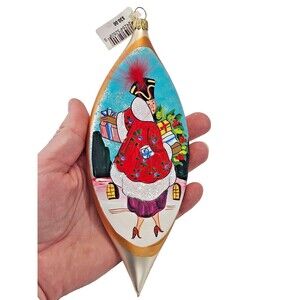 Marshall Field's Italian Blown Glass Teardrop Lady in Red Christmas Ornament NEW